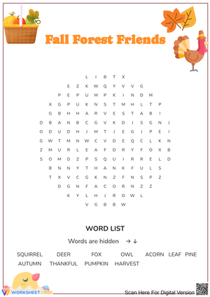 Fall Forest Friends Word Search for Kids