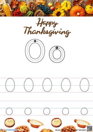 Fun Thanksgiving Letter O Tracing Worksheet