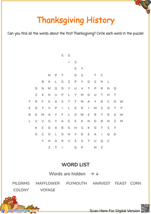 The First Thanksgiving Word Search for Kids