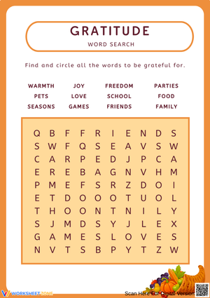 Gratitude Word Search for Thanksgiving