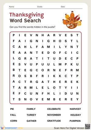 Fun Gratitude Word Search for Thanksgiving