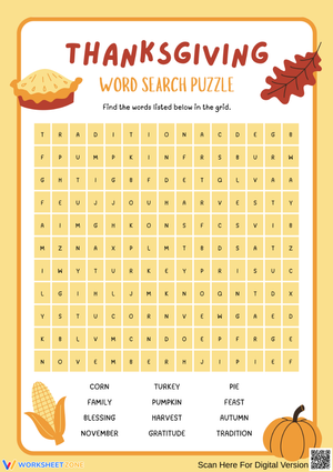 Colorful Thanksgiving Gratitude Word Search Puzzle