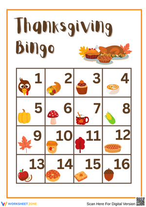 Thanksgiving Counting to 10 Bingo Worksheets