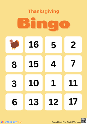 Thanksgiving Number Bingo Worksheets 1–20