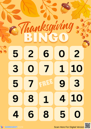 Thanksgiving Counting to 10 Bingo Game Worksheet