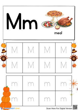 Thanksgiving Letter M Tracing Worksheet – M is for Meal