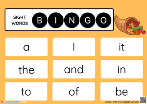 Thanksgiving Sight Words Bingo for Early Learners