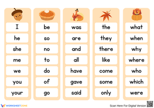 Thanksgiving Sight Word Flashcards for Early Learners