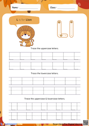 Letter L Tracing Worksheet – L is for Lion