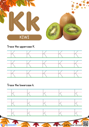 Letter K Tracing Worksheet – K is for Kiwi