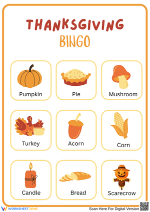 Thanksgiving Picture Bingo Worksheets for Kids