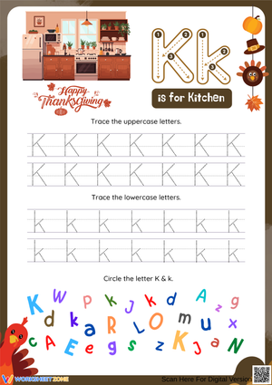 Letter K Tracing Worksheet – Thanksgiving Theme