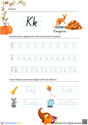 Letter K Tracing Worksheet – K is for Kangaroo