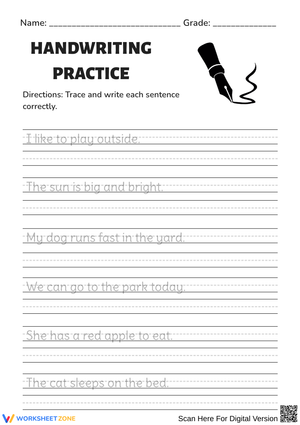 Handwriting Sentence Tracing and Writing Worksheet