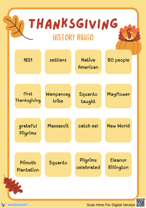 Fun Thanksgiving History Bingo Worksheets