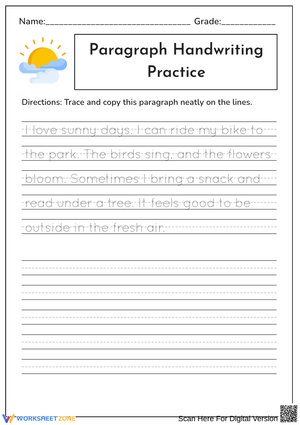 Sunny Days – Neat Handwriting Practice Paragraph Worksheet