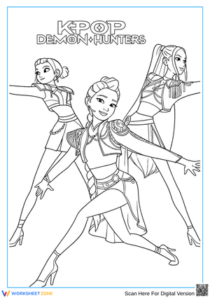 K-Pop Demon Hunters Trio Coloring Page