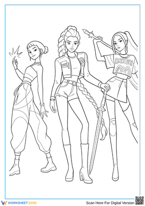 K-Pop Demon Hunters Team Coloring Page