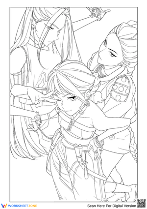 K-Pop Demon Hunters Group Pose Coloring Page