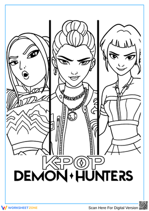 K-Pop Demon Hunters Character Trio Coloring Page