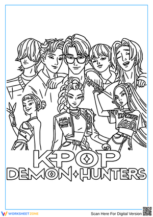 K-Pop Demon Hunters Full Cast Coloring Page