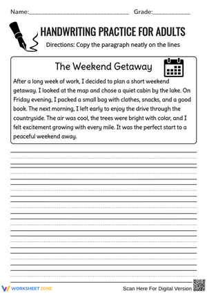 The Weekend Getaway – Handwriting Practice Paragraph Worksheet