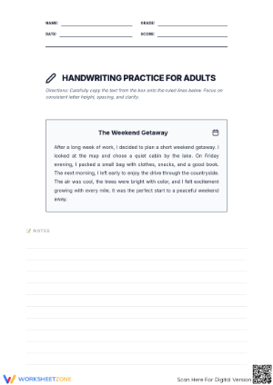 The Weekend Getaway – Handwriting Practice Paragraph Worksheet