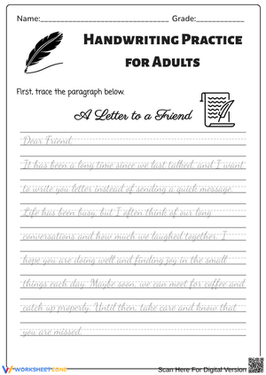 A Letter to a Friend – Handwriting Practice Paragraph