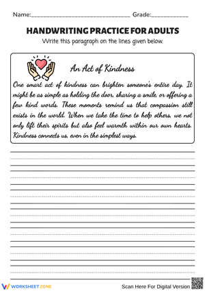 An Act of Kindness – Handwriting Practice Paragraph Worksheet