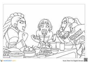 K-Pop Demon Hunters Coloring Page – Food Feast Fun