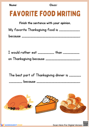 Thanksgiving Favorite Food Writing Activity – Opinion Writing for Kids