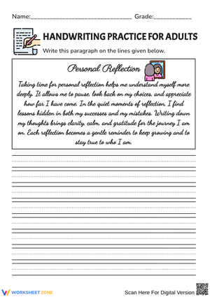 Cursive Personal Reflection – Handwriting Practice Paragraph Worksheet