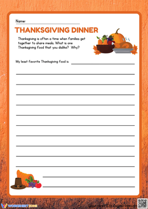 Thanksgiving Dinner Writing Prompt Worksheet