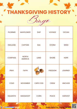 Thanksgiving Journey Through History Bingo