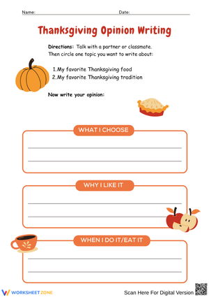 Thanksgiving Opinion Writing Activity – Favorite Food or Tradition 