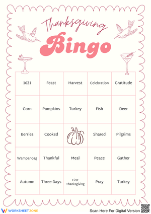 The First Thanksgiving History Bingo Worksheet