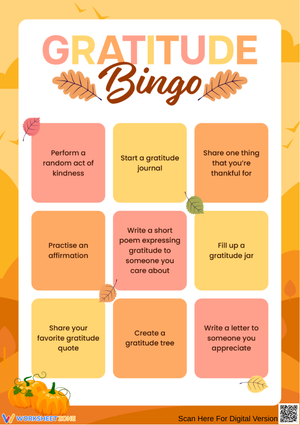 Thanksgiving Gratitude Bingo Worksheet