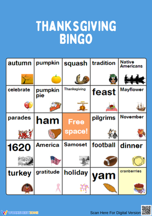 Thanksgiving Bingo Game for Kids