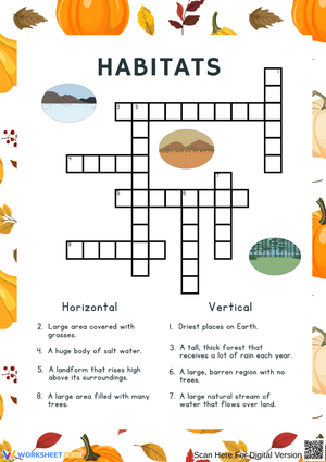 Thanksgiving Animal Habitats Crossword Puzzle for Kids
