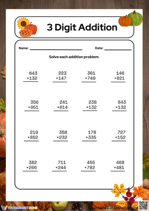 Festive 3-Digit Addition Worksheet for Grades 2–4