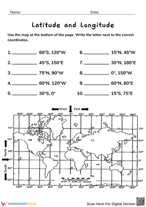 Latitude and Longitude Coordinate Mapping Practice Worksheet