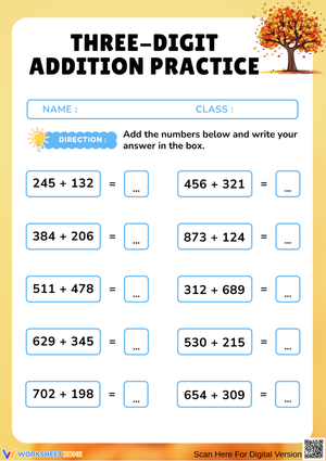 3-Digit Addition Worksheet for Elementary Students