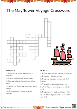 The Mayflower Voyage Crossword Puzzle