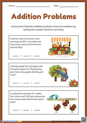 Thanksgiving-Themed Addition Word Problems