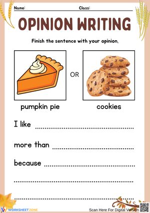 Pumpkin Pie or Cookies Opinion Writing Worksheet for Grade 1