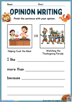 Thanksgiving Opinion Writing: Cooking or Parade Activity