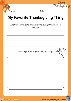 My Favorite Thanksgiving Thing Writing Worksheet for Grade 1