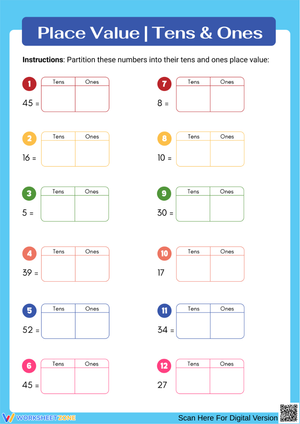 Place Value Tens and Ones Worksheet for Grade 1