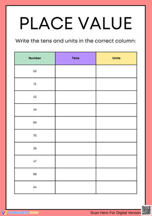 Place Value Worksheet: Tens and Units for Grade 1