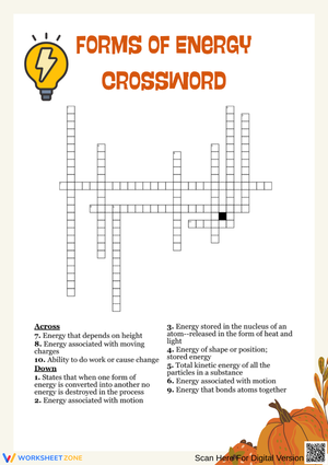 Thanksgiving Forms of Energy Crossword Puzzle